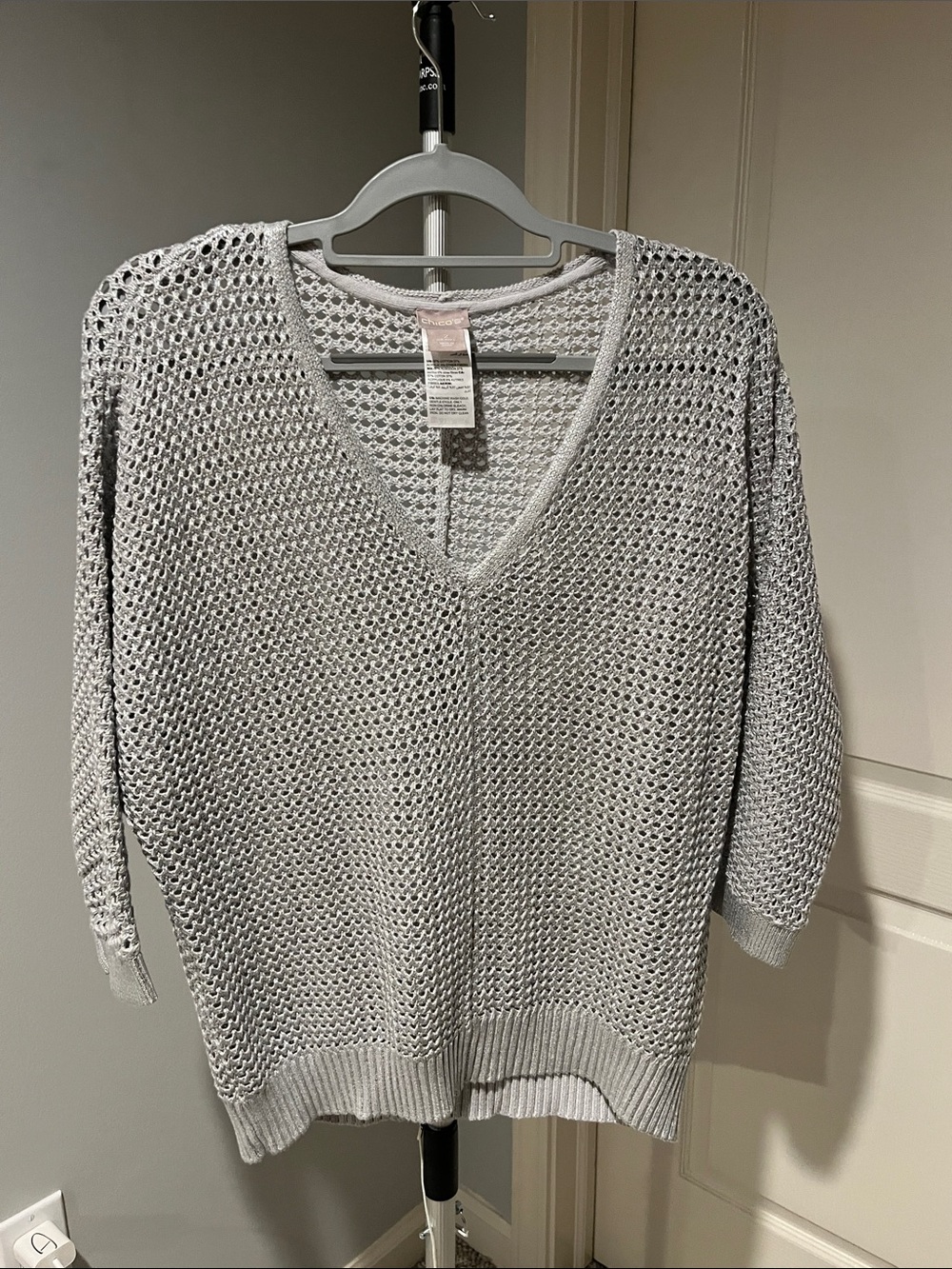 Silver V-Neck Knit Sweater